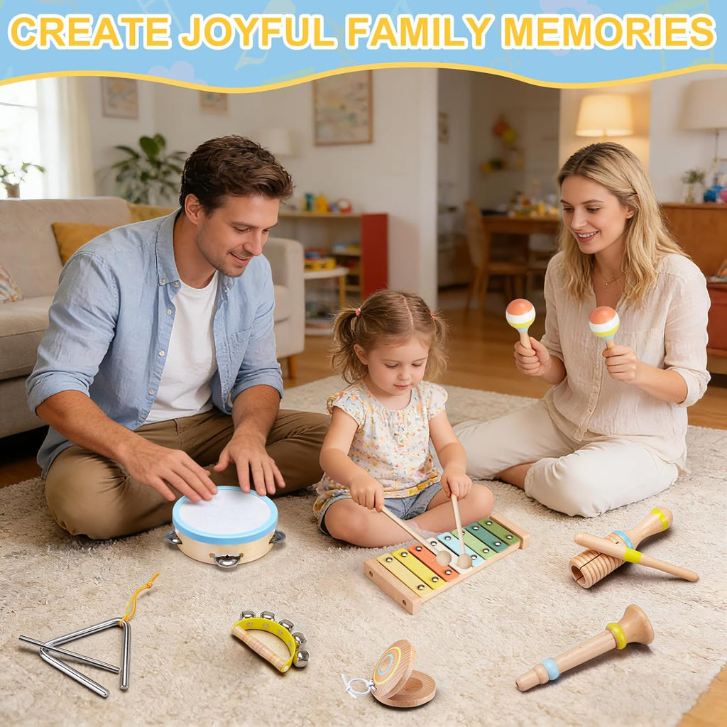 Baby Musical Instruments Set Montessori Wooden Music Toys for Toddlers 3 4 5 Neutral Color Percussion Music Kit with