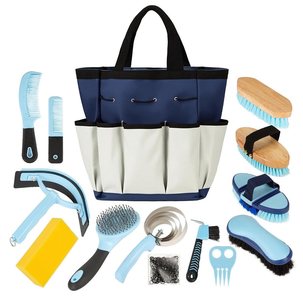 Horse Grooming Kit, 14-in-1 Professional Horse Brush Supplies Set for Grooming & Care, with Horse Brushes, Curry