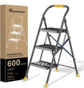 3 Step Ladder Foldable Folding Stool - for Home Adults Kitchen, Iron, Black, Extension Tall Heavy Duty with Handrails