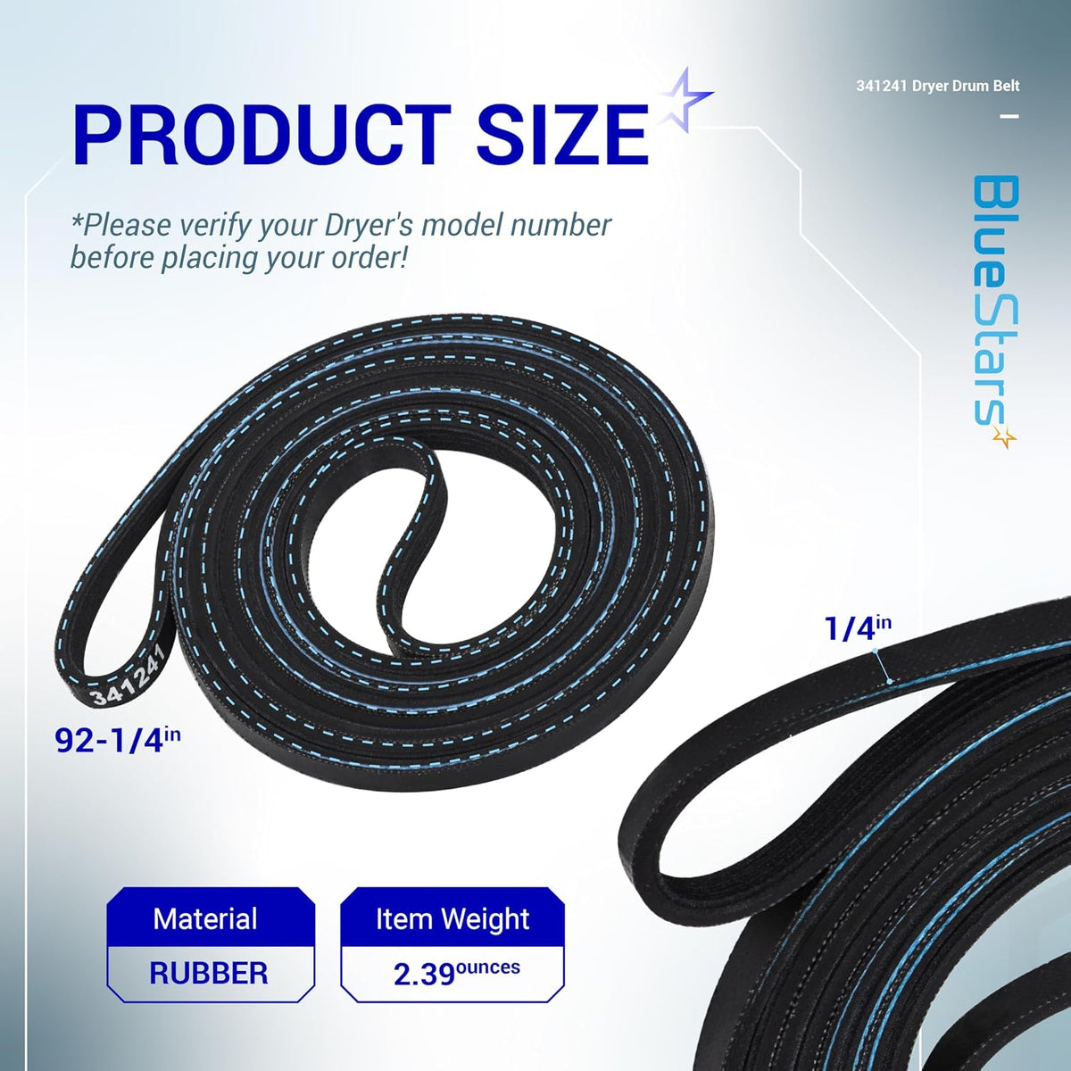 [2-Pack] BlueStars 341241 Dryer Drum Belt Compatible with Whirlpool Kenmore