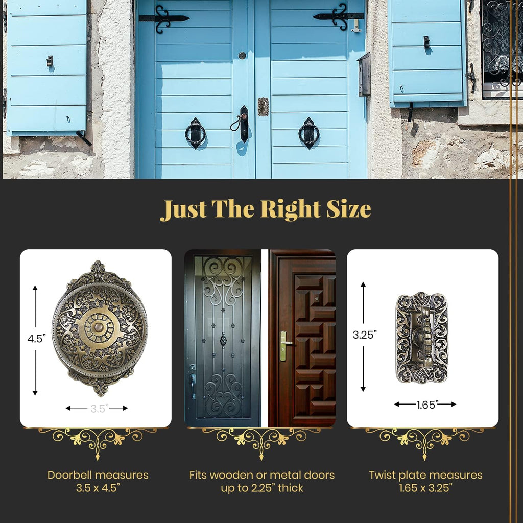 Solid Brass Mechanical Twist Doorbell Chime, Antique Brass | Solid Brass Construction, Mechanical Hand Turn Chime