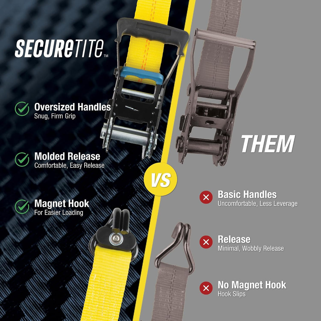 Ratchet Tie Down Strap 2 in. x 27 ft. with Magnetic Double J-Hook– 10,000 lb Break Strength, 3,333 lb Working Load