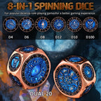 8-in-1 RPG Dice Set, Metal Spinner Dice with Dual D20, Copper Blue
