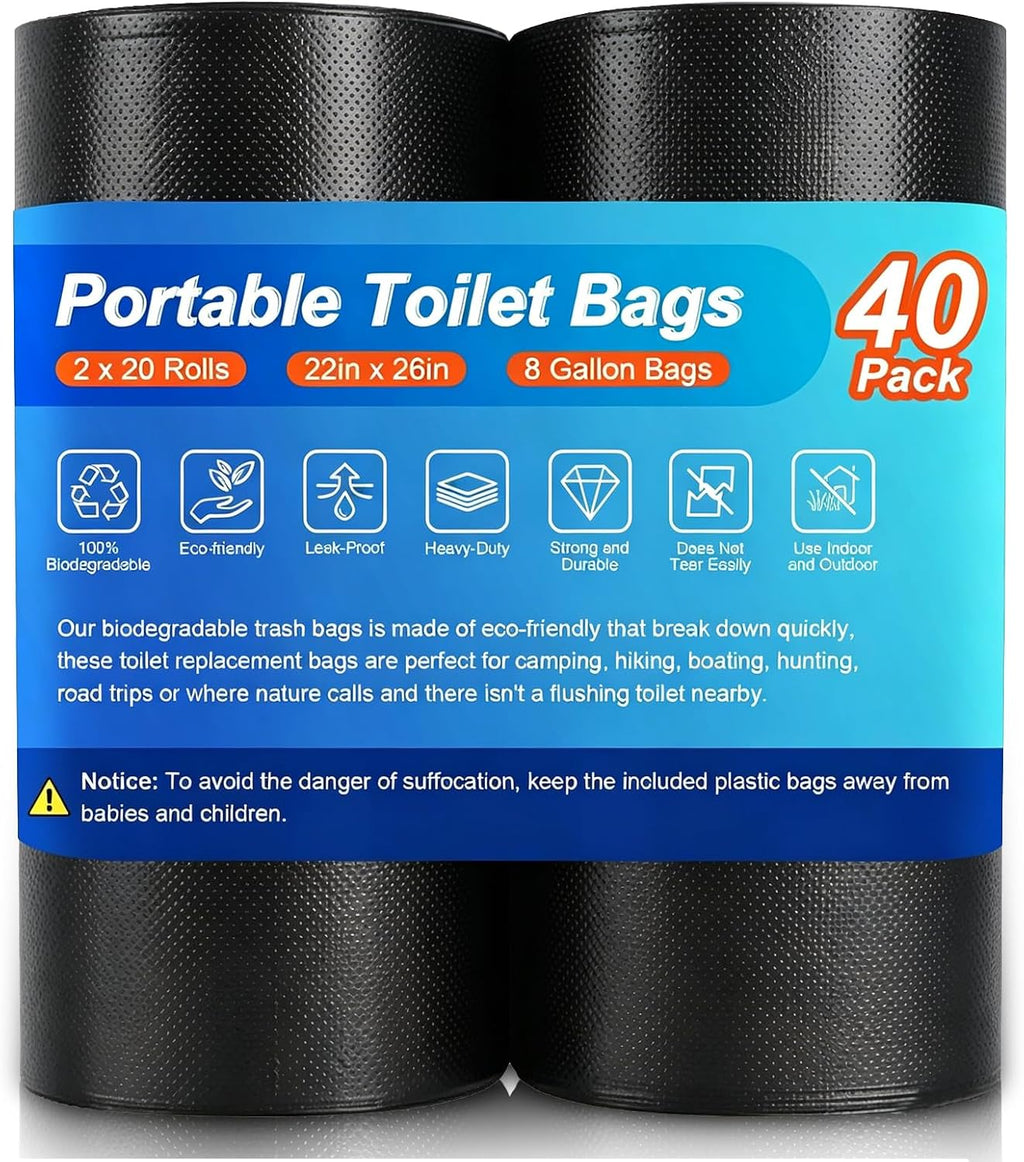8 Gallon Trash Bags, Biodegradable Thickened Portable Toilet Bag, Heavy Duty Leak-Proof Black Garbage Bags for 5-8