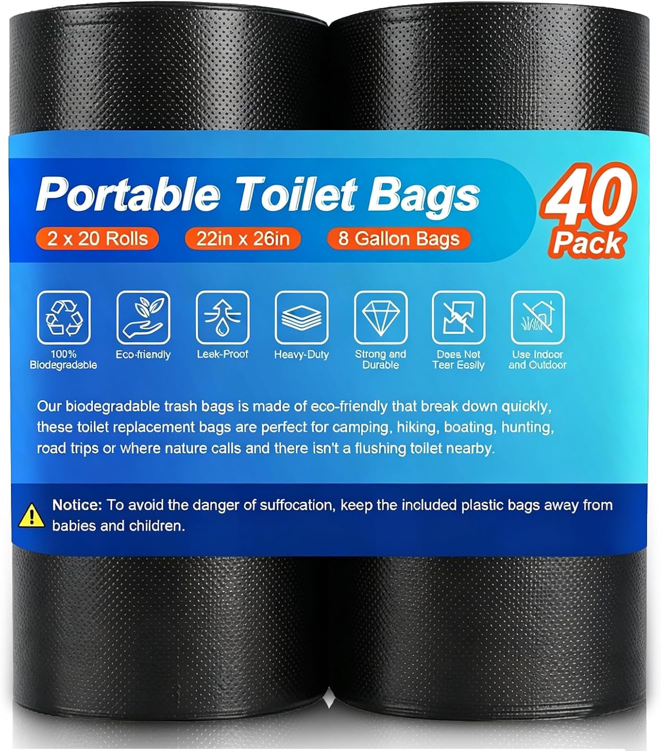 8 Gallon Trash Bags, Biodegradable Thickened Portable Toilet Bag, Heavy Duty Leak-Proof Black Garbage Bags for 5-8