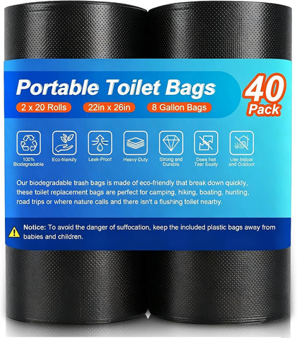 8 Gallon Trash Bags, Biodegradable Thickened Portable Toilet Bag, Heavy Duty Leak-Proof Black Garbage Bags for 5-8