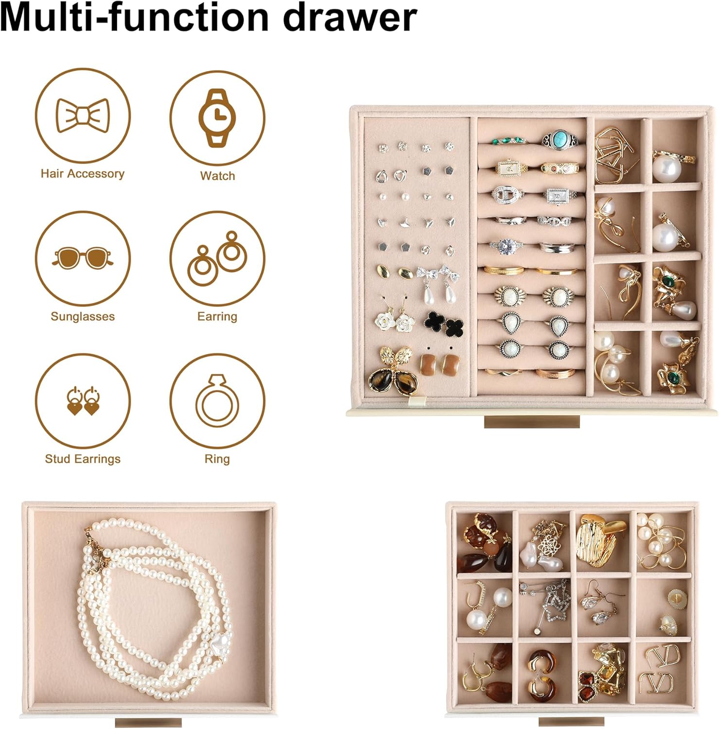 Clear Lid Jewelry Box,3-Layer Jewelry Organizer with Drawer,PU Leather Jewelry Organizers and Storage,Jewelry Boxes