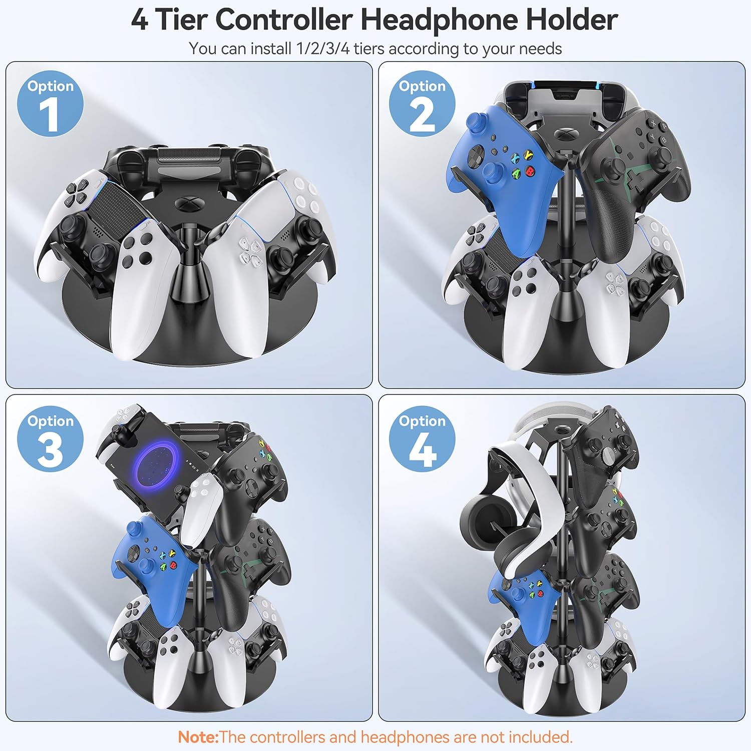 Headset Stand 4 Tiers for Desk, Rotatable Gaming Controller Stand for PS5/PS4/Xbox/Switch2/PS Portal/Phone, Universal