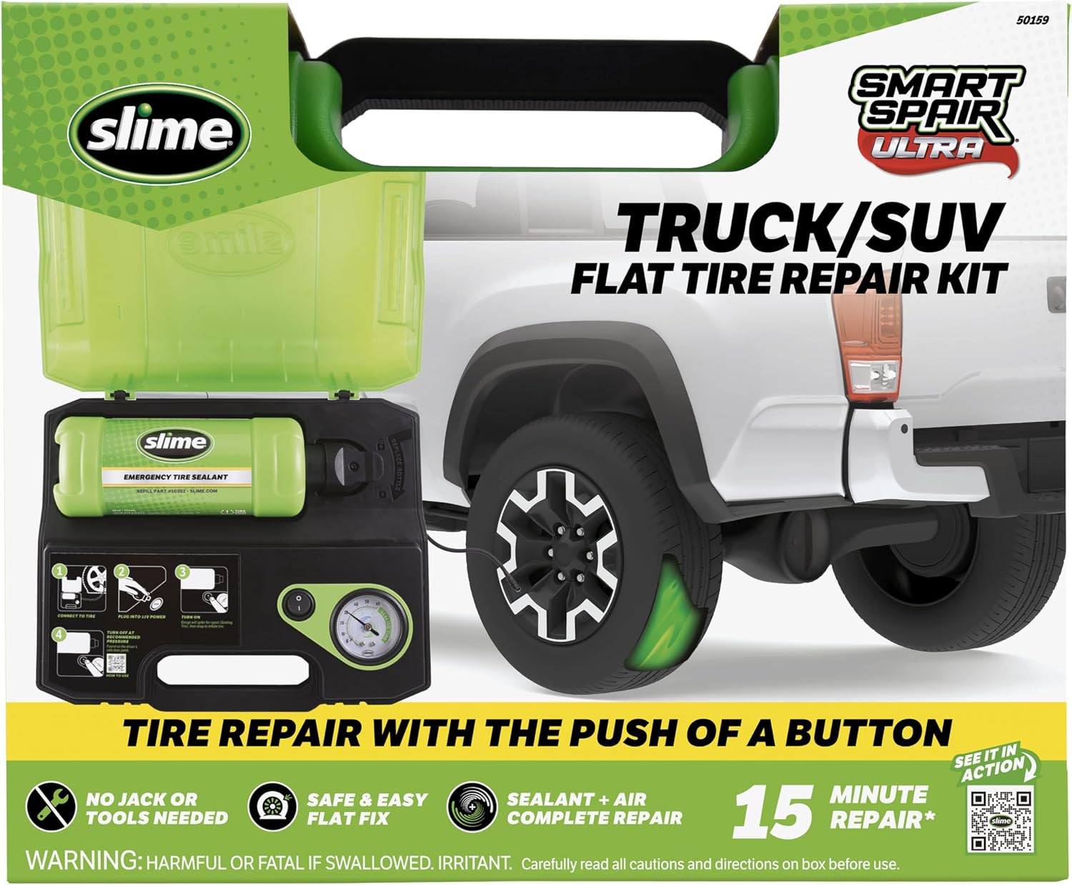 50159 Flat Tire Repair Kit, Smart Spair Ultra, All-in-one Solution, Repairs and Inflates, Truck/SUV, 15 Min Fix