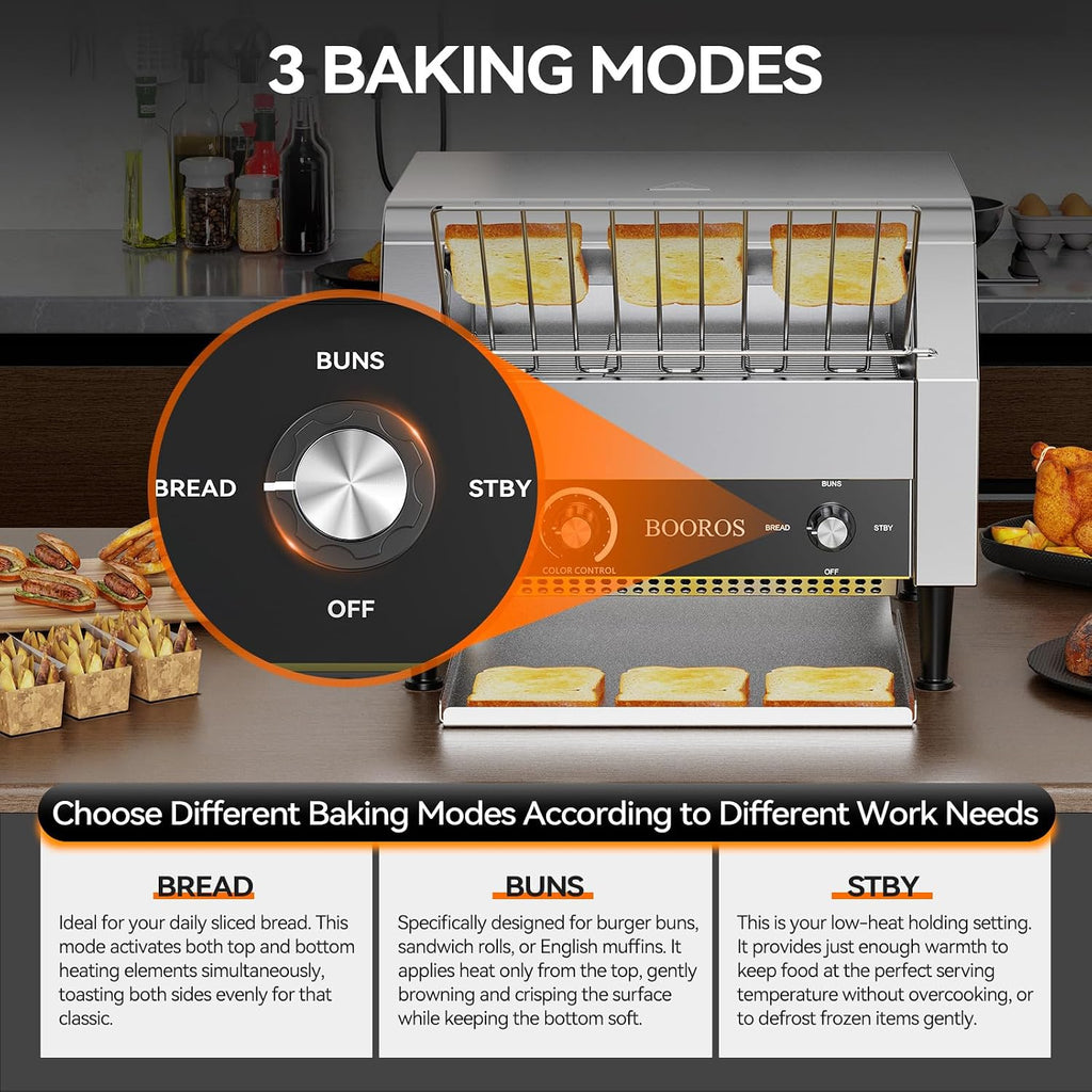 1700W Commercial Conveyor Toaster, 450 Slices/Hour