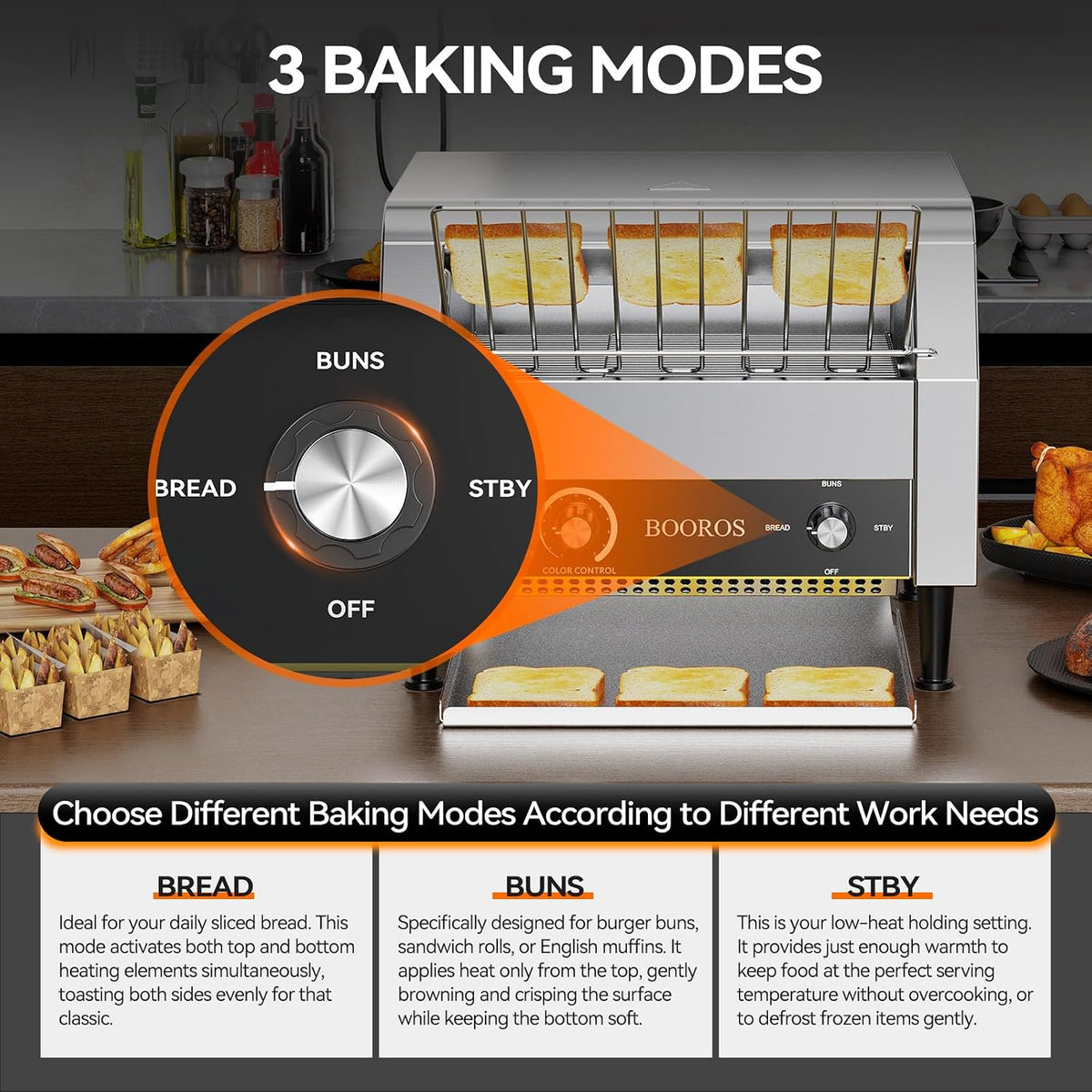 1700W Commercial Conveyor Toaster, 450 Slices/Hour
