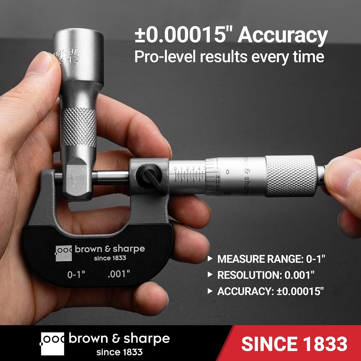 Brown & Sharpe 0-1" Outside Micrometer, 0.001" Graduation, Carbide Faces