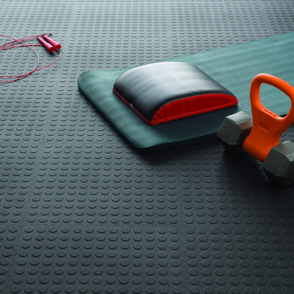 Garage Floor 18 x 18 inch Square Plastic Raised Coin Interlocking Floor Tiles for Home Gym, Garage Flooring, Trade