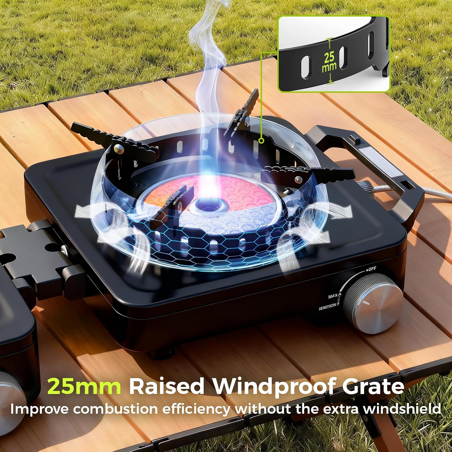 Propane Camping Stove 2 Burner, 36,000 BTU Infrared & Open Flame Hybrid, Windproof Folding Portable Outdoor Gas