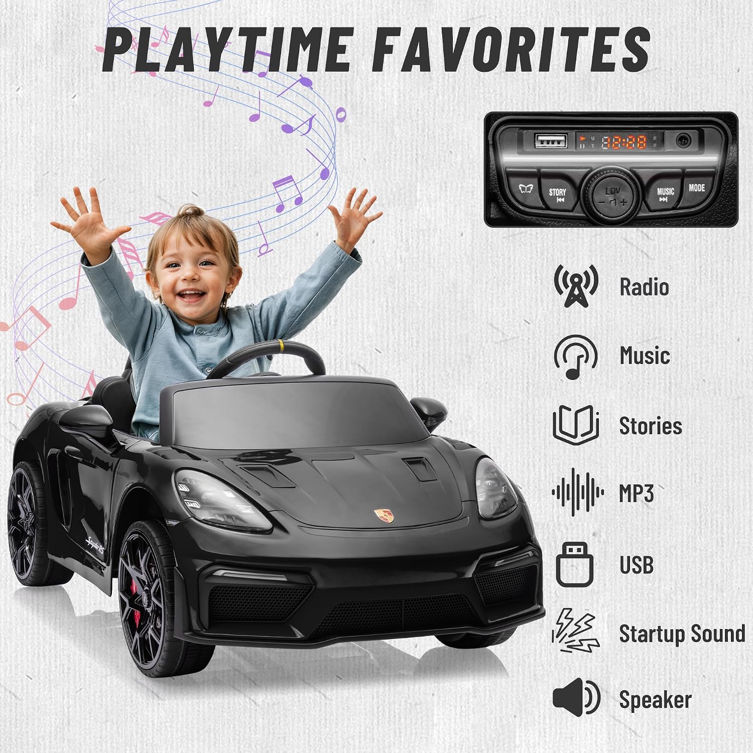 Licensed Porsche 718 12V Electric Car for Kids, Ride on Toys for Toddler, Child Ride on Car w/Parent Remote, Led