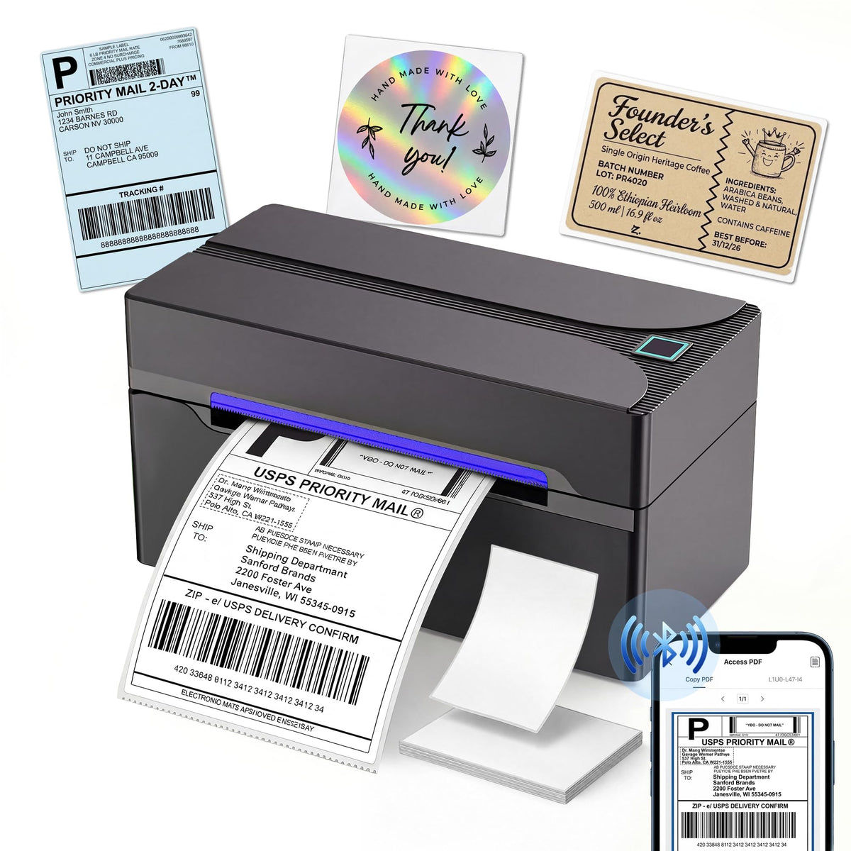Bluetooth Thermal Label Printer,4x6 Shipping Label Printer