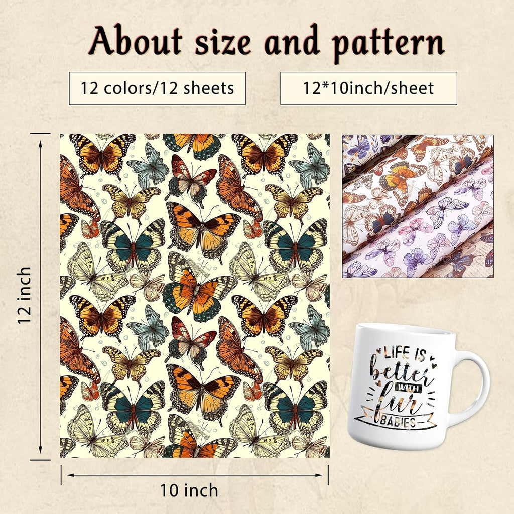 Butterfly Pattern Sublimation Ink Transfer Sheets 12 Sheets 12"x10" | Colored sublimation transfer paper,works with