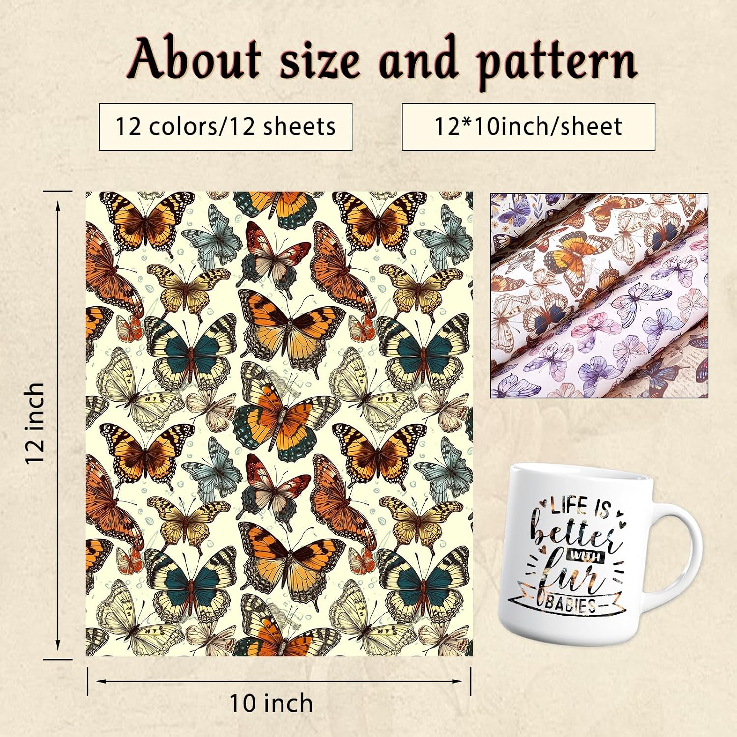 Butterfly Pattern Sublimation Ink Transfer Sheets 12 Sheets 12"x10" | Colored sublimation transfer paper,works with
