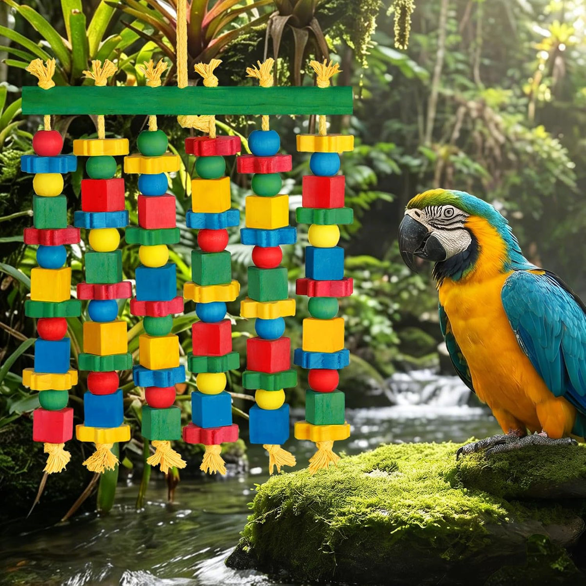 Parrot Toy Bird Toys Natural Wood Bird Chewing Toys for Large Bird Macaws, African Grey, Cockatoos, Amazon Parrots