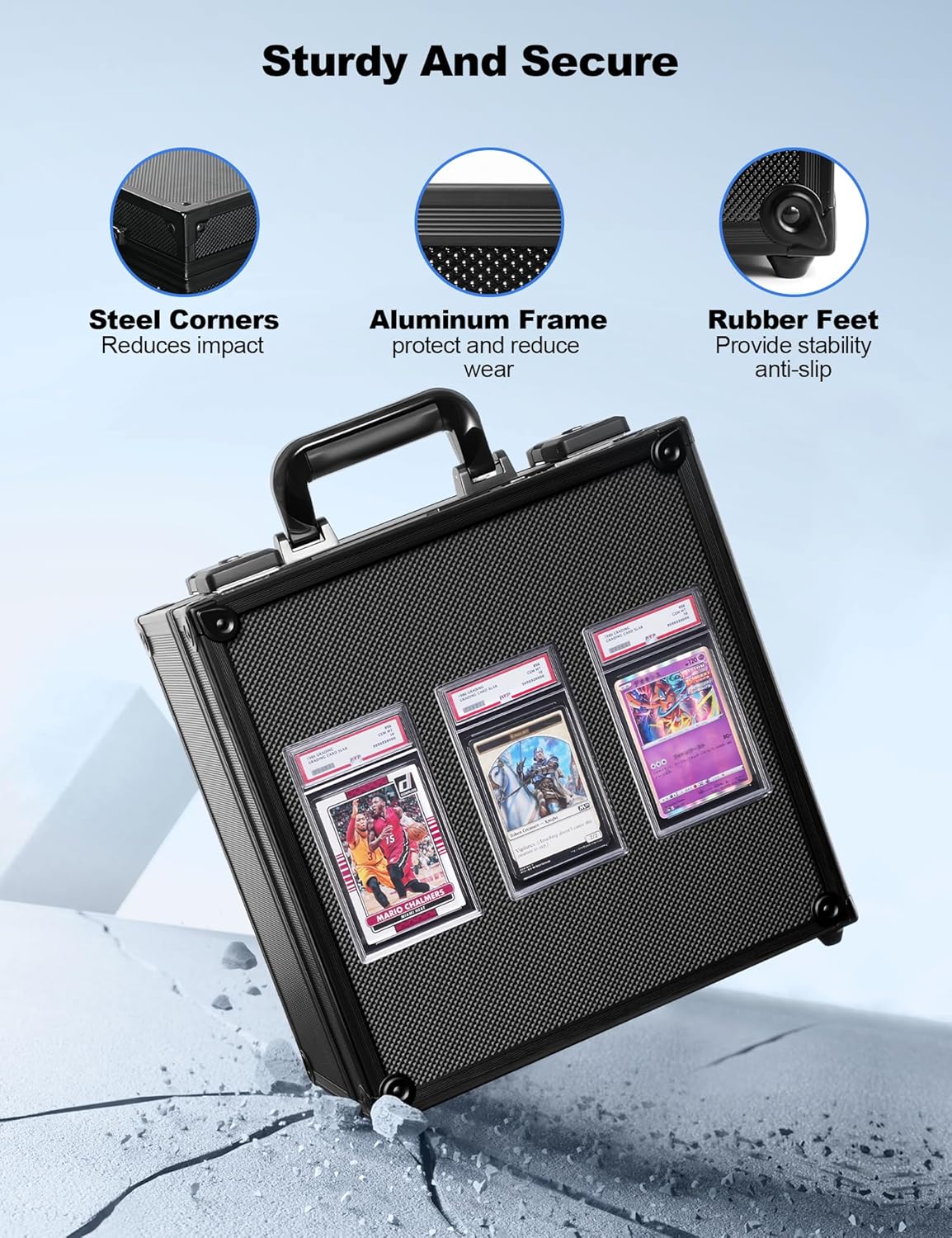 Black Graded Card Storage Box, TSA Lock Slab Case, Display Window | Aluminum Alloy Graded Card Case, Trading Storage