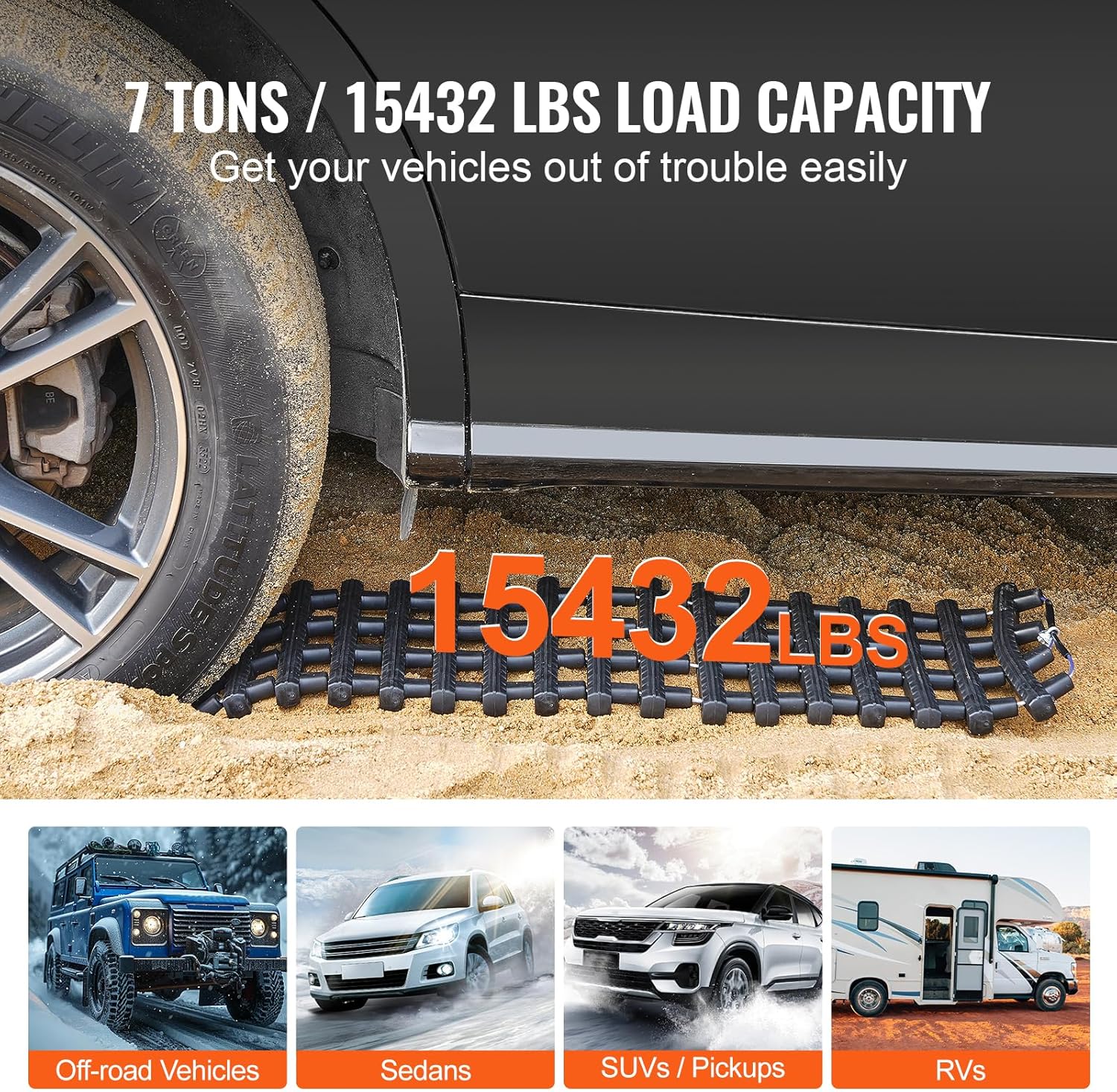 7 TON Traction Boards with TPR Material, Recovery Boards for Off-road Vehicles/Cars/Pickups/SUVs/RVs, Pair Tire