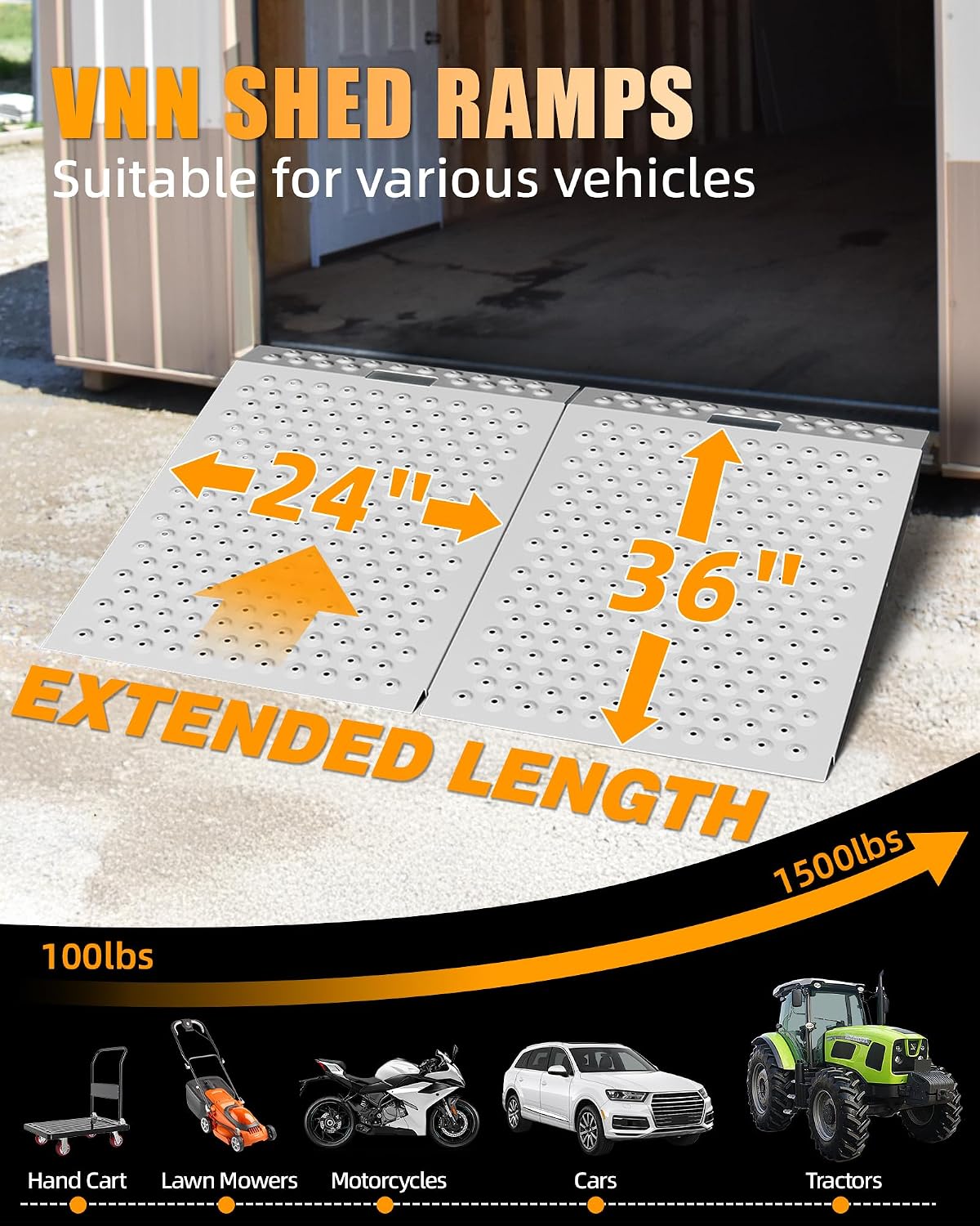 36" x 48" Shed Ramp for Riding Mower - 1500 LB Capacity Shed Ramps, Anti-Slip Punch Plate Ramp for ATV, Motorcycles