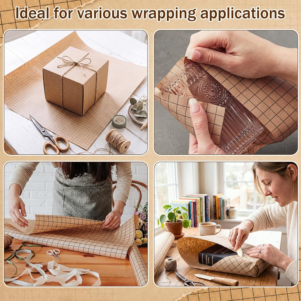 36'' x 30 ft Brown Kraft Wrapping Paper Roll with 1'' Grid