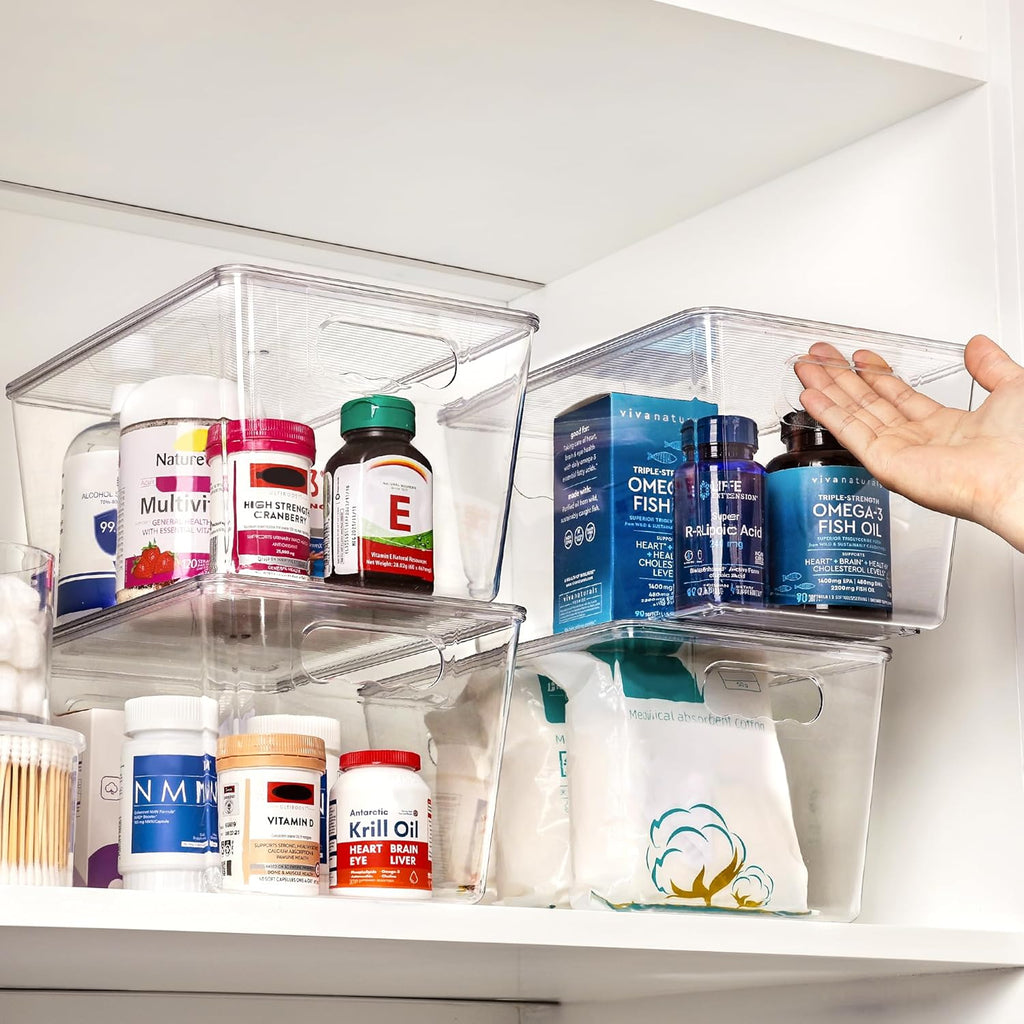 6 Pack Clear Stackable Storage Bins with Lids, Large Plastic Containers with Handle for Pantry Organizer and