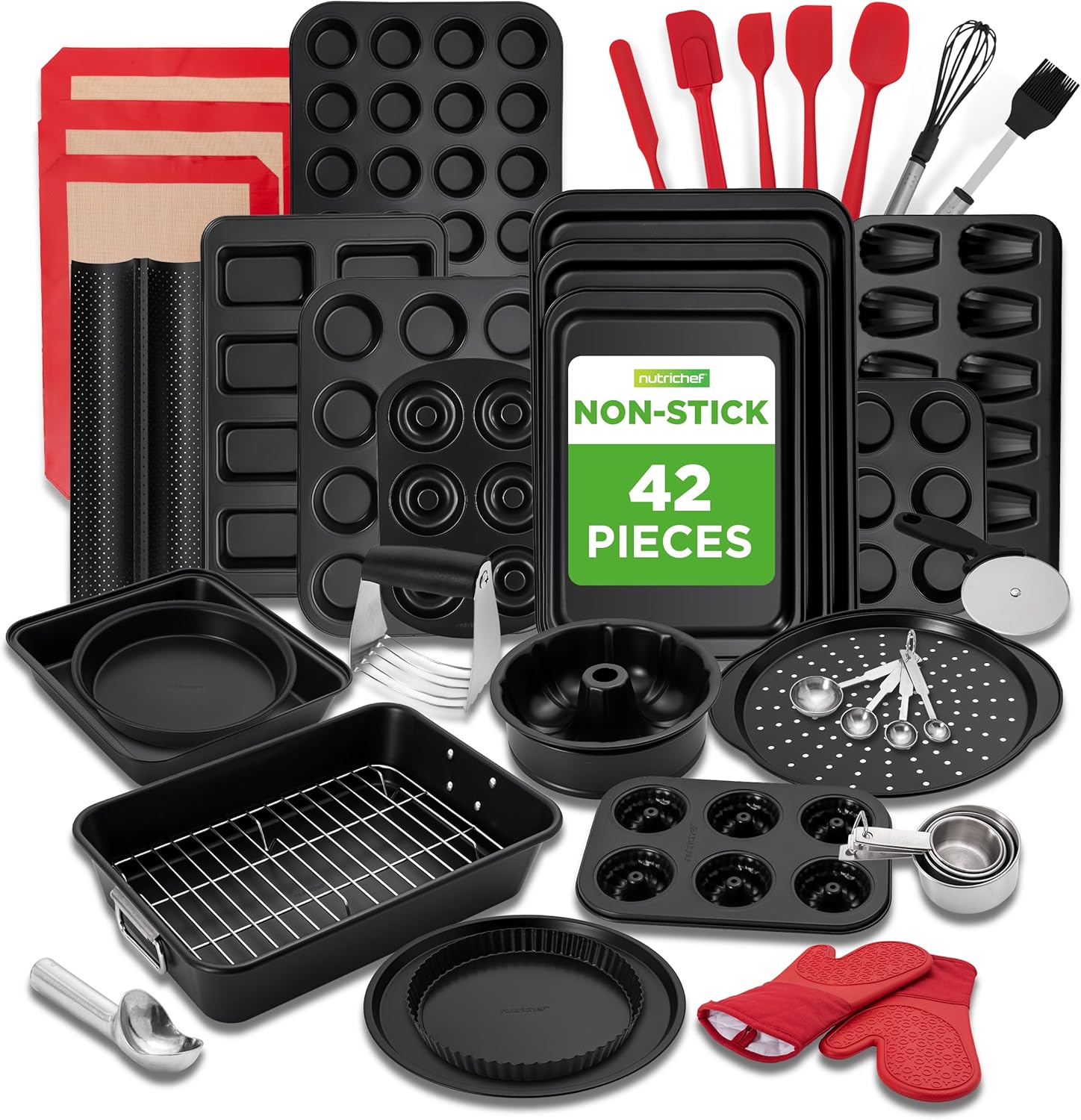 42-Piece Ultimate Nonstick Bakeware Set - Carbon Steel Baking Pans, Everyday Baking Tools, Oven Mitts, & More - Ideal