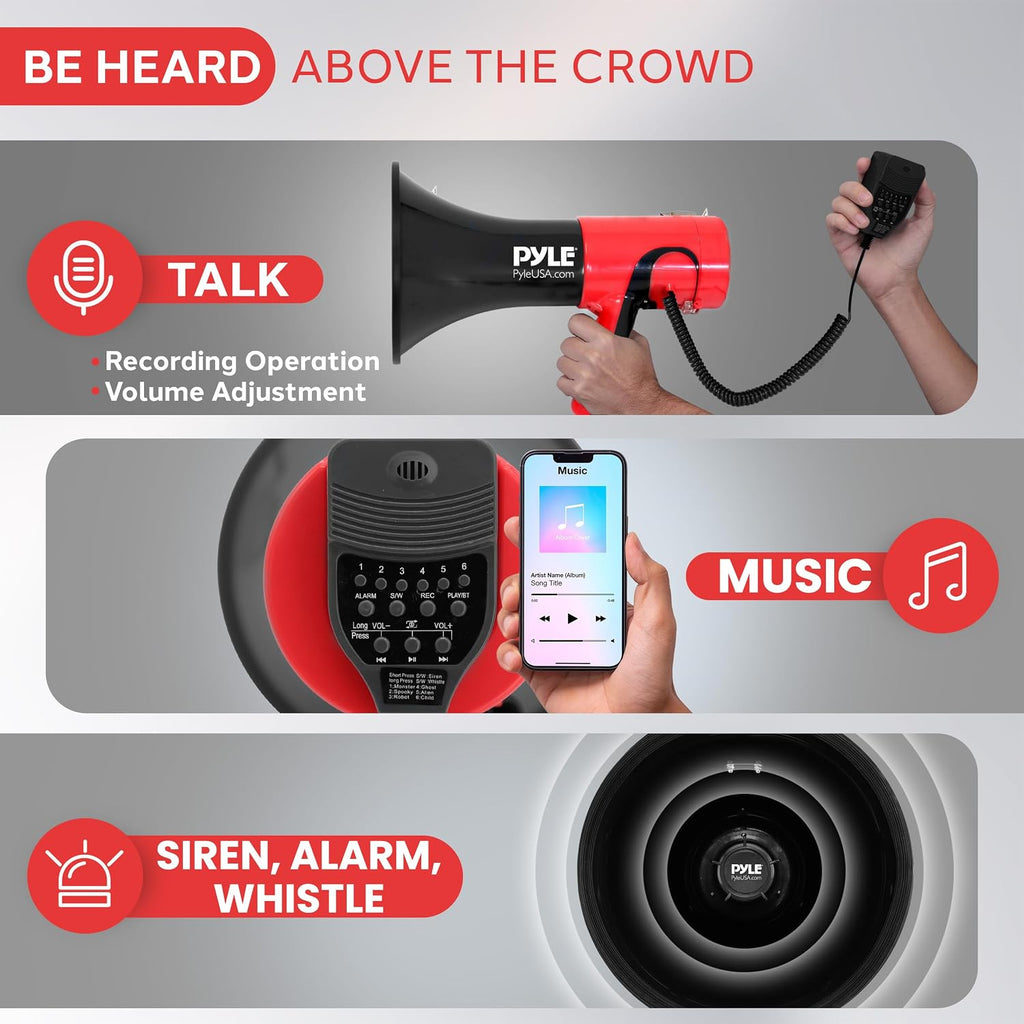 Portable Megaphone Bullhorn - Bluetooth Compatible PA Speaker with Built-in Voice Changer, 1500 Yard Range, Siren