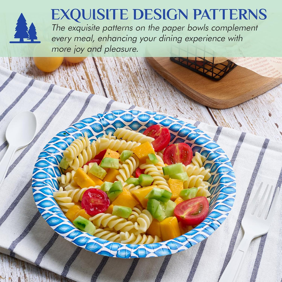 20 oz Paper Bowls, 180 Count Printed Disposable Large Bowls Bulk