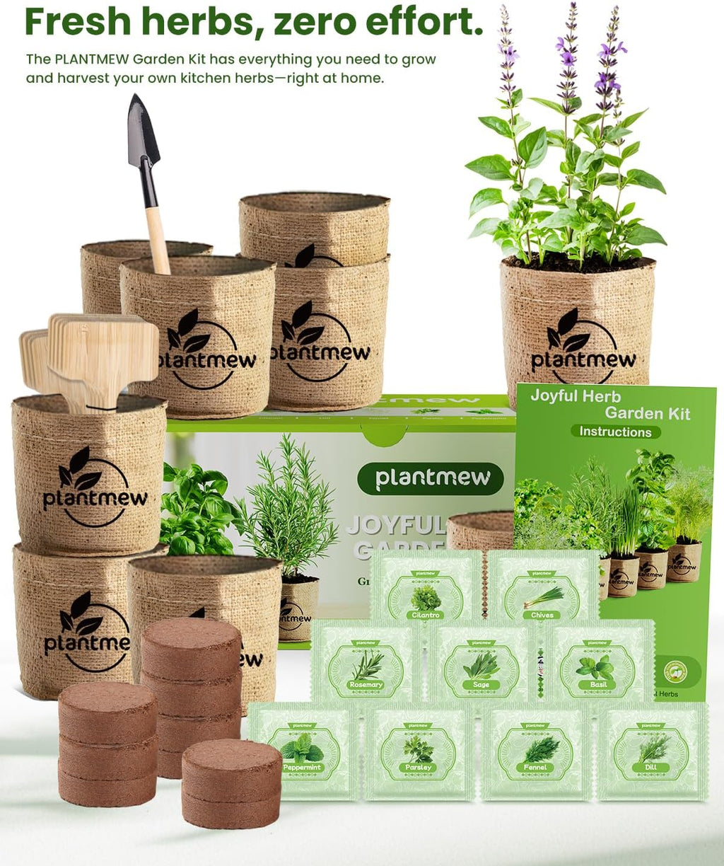 Gift for Women, Mom, Her – 9 Herb Indoor Window Garden Kit | Complete Herb Seeds Starter Set with Pots, Soil, Tools &