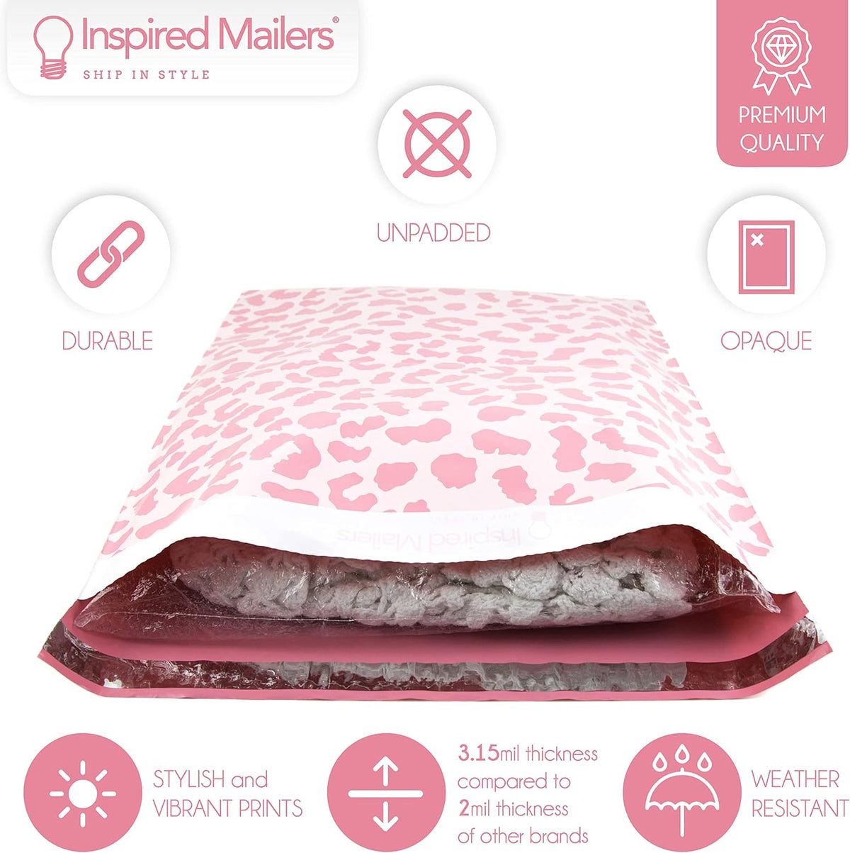 50 Poly Mailers 14.5x19 - Rose Gold Cheetah Shipping Bags