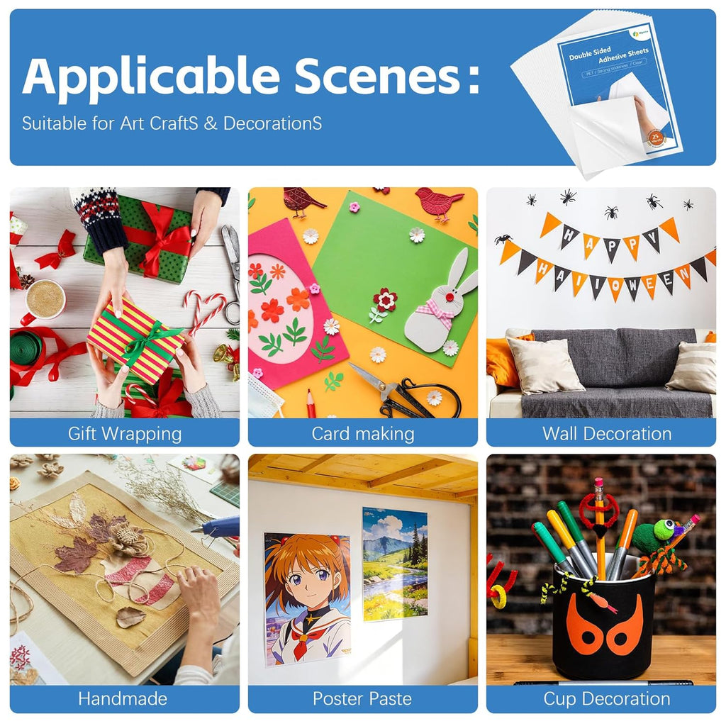 Double Sided Adhesive Sheets for Arts Craft Scrapbooking Photo Albums Home Decorative 25Pcs, 8.3 x 11.7 Inch