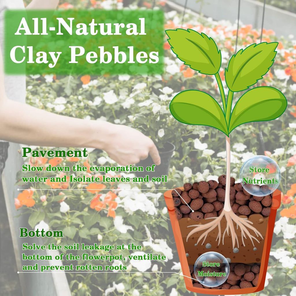 4LB Leca Clay Pebbles for Plants, 4mm-16mm Clay Balls for Hydroponic | Drainage, Reusable, Aeration, Moisture