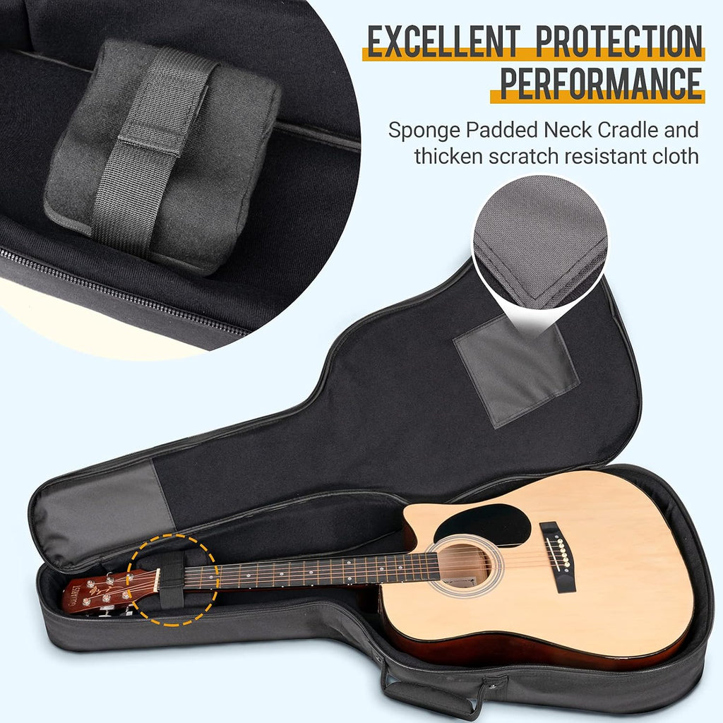 Acoustic Guitar Case Soft Padded Guitar Bag 0.7 In Thick Sponge Reinforced Gig Bag with 5 Pockets,Neck Cradle,Back