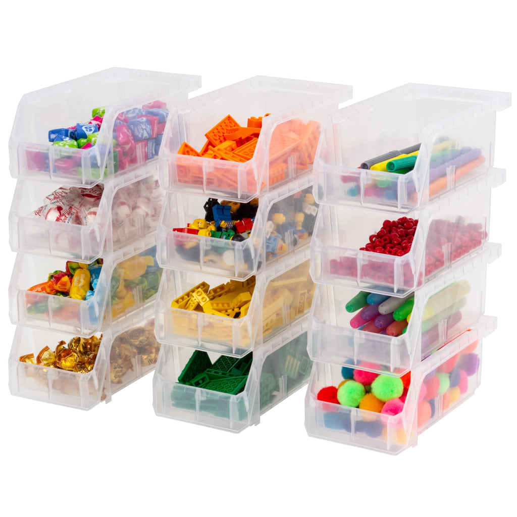 Small Stackable Plastic Storage Bins, 12-Pack, Clear