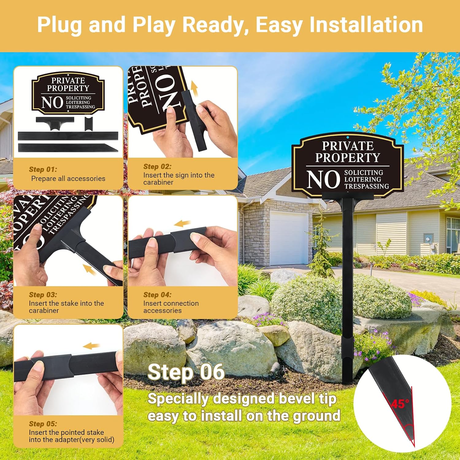 Private Property No Trespassing Sign With Adjustable Height Stake Set | No Soliciting Sign for House,10"x6" /38"