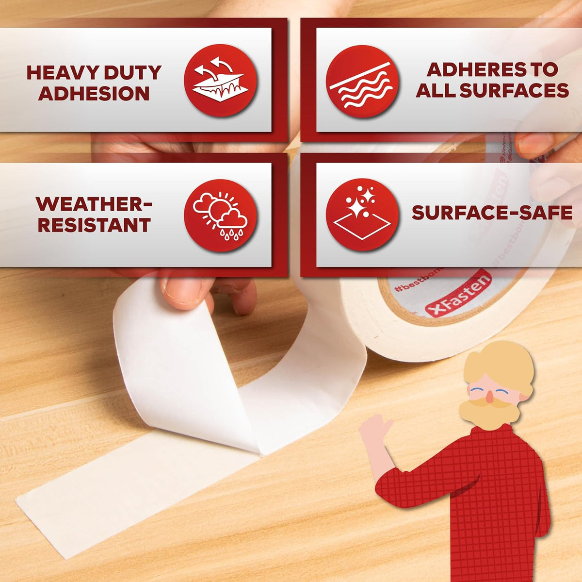 Double Sided Tape, Removable, 1-Inch by 20-Yard (Pack of 3) Ideal as a Gift Wrap Tape, Holding Carpets, and Woodworking