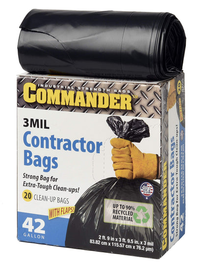 42 Gallon 3 MIL Black Heavy Duty Contractor Bags - 33" x 45" - Pack of 20
