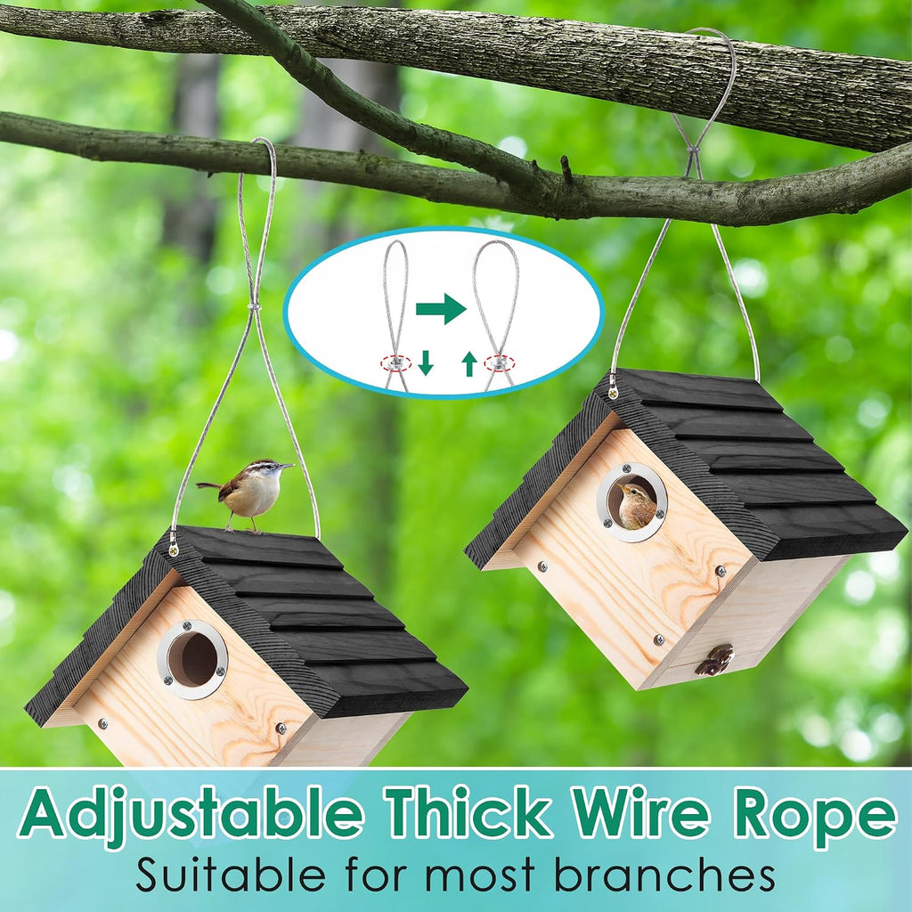 1 Pack Wren House, 1-1/8'' Entrance Hole Hanging Wooden Wren Bird Houses for Outside with Metal Guard, Air Vents