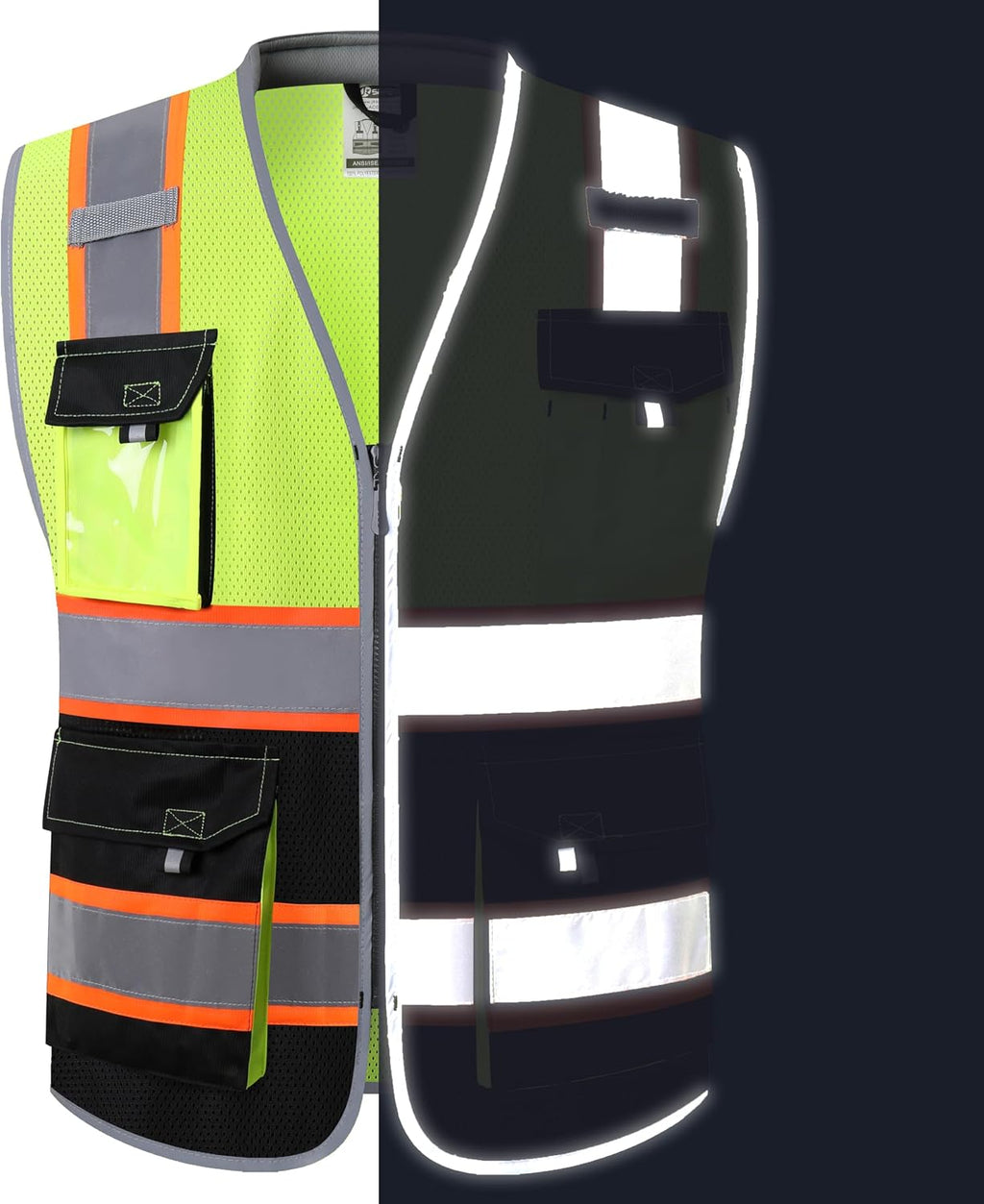 Safety Vest for Men Women Hi Vis with Pockets and Cushioned Collar Construction Vest Meet ANSI Standard (BX360)