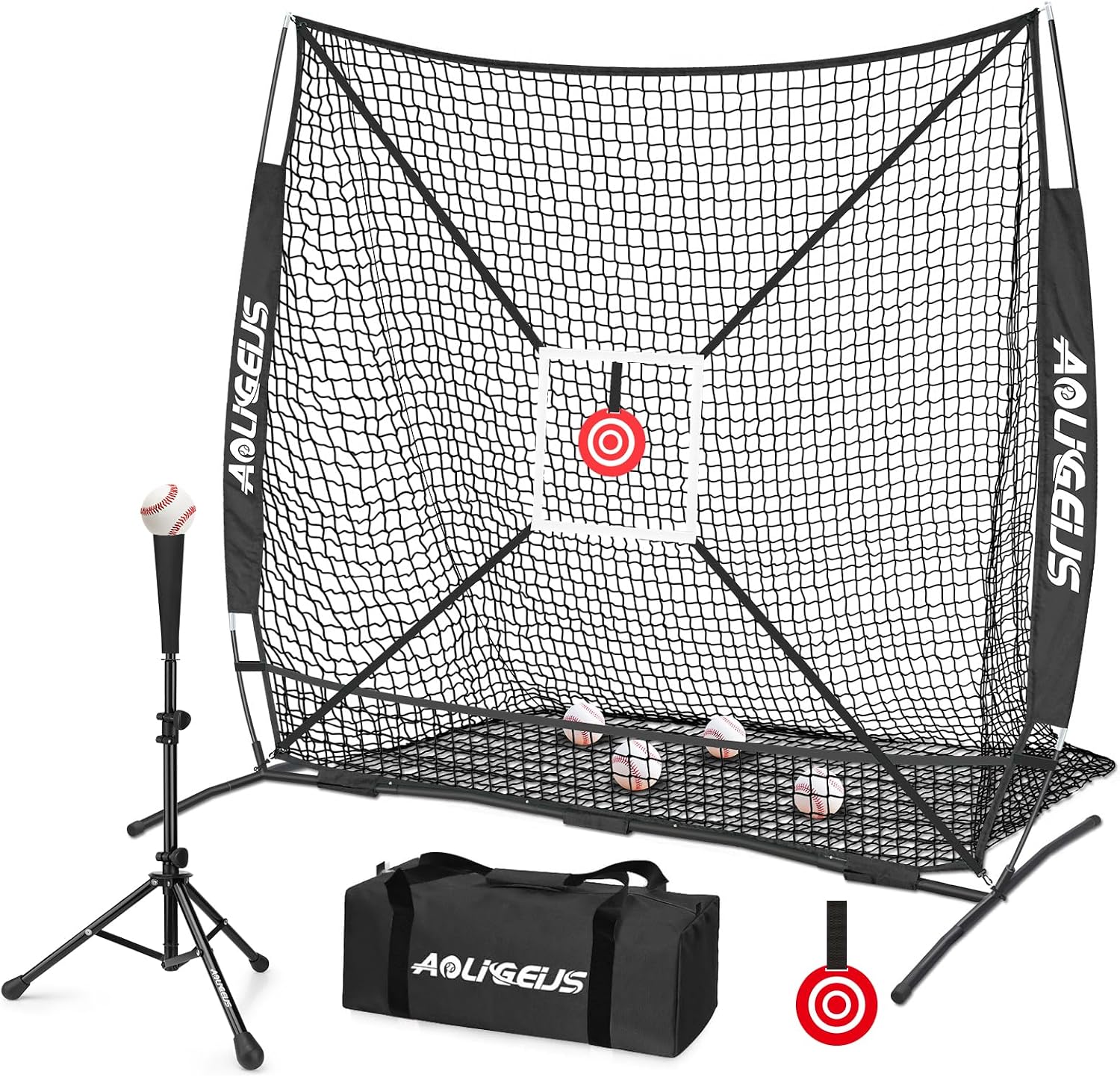 6'x6' Baseball Softball Pitching Net Practice Net,Batting Tee | Baseball Pitching Net with Batting Tee Strike Zone