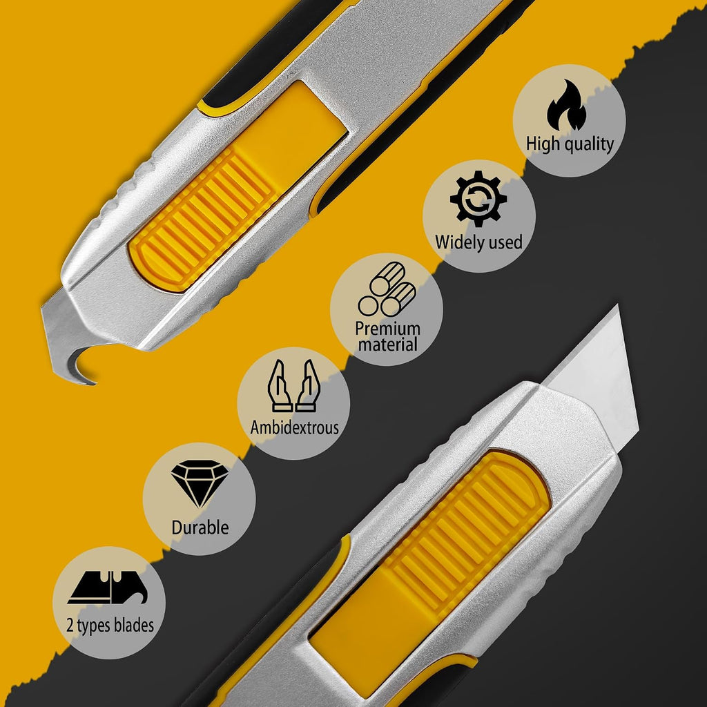 Dual Blade Safety Utility Knife Auto Retractable Box Cutter with Blade Storage, Extra 10 PCS Utility Blades & 10 PCS