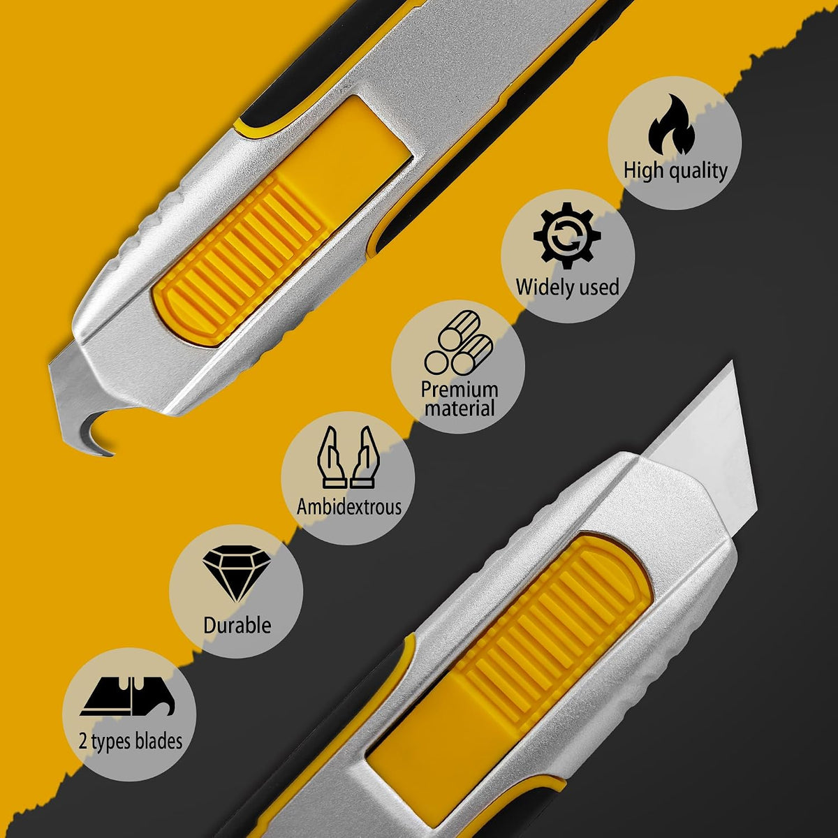 Dual Blade Safety Utility Knife Auto Retractable Box Cutter with Blade Storage, Extra 10 PCS Utility Blades & 10 PCS