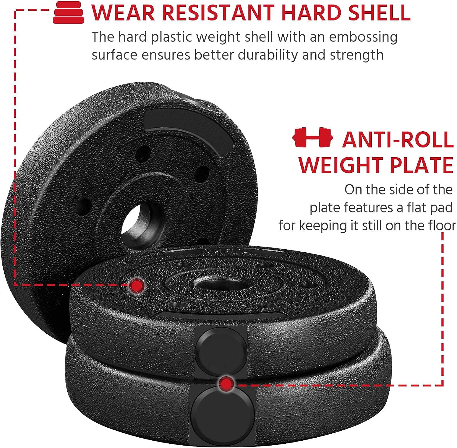Adjustable Dumbbell Set Free Weights with Spinlock Collars, Black | Concrete-filled plastic plates, iron bar