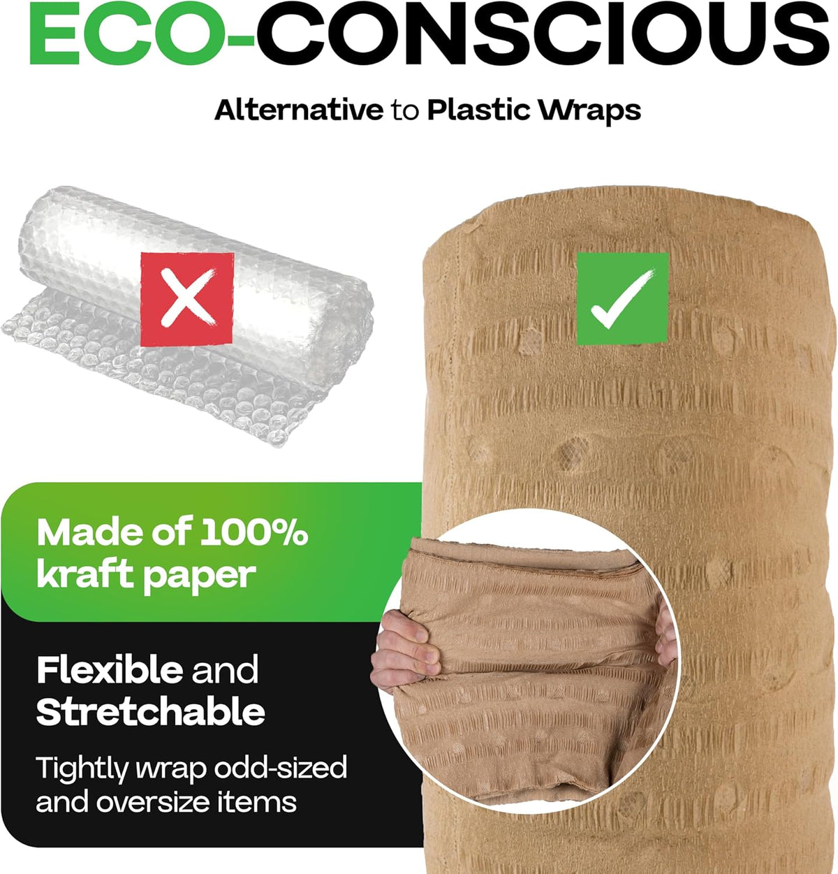 12" x 25' EcoMax Kraft Paper Cellulose Wadding (1 Roll) - Cushioning Wrapping and Box Void Filling - Soft and Gentle