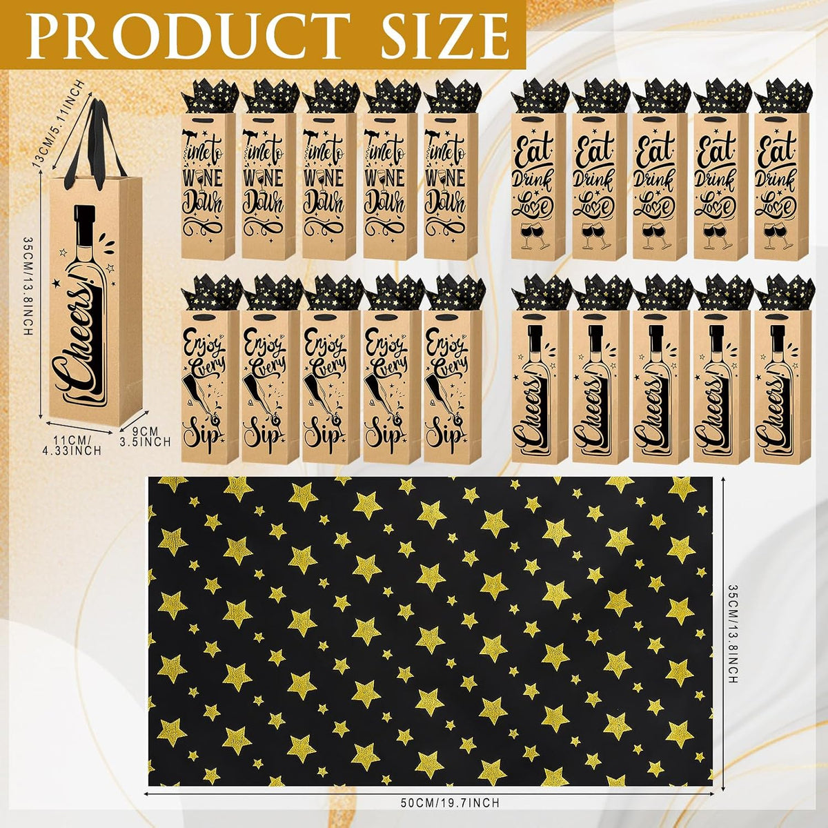 20 PCS Wine Gift Bags with Handles and Tissue Paper