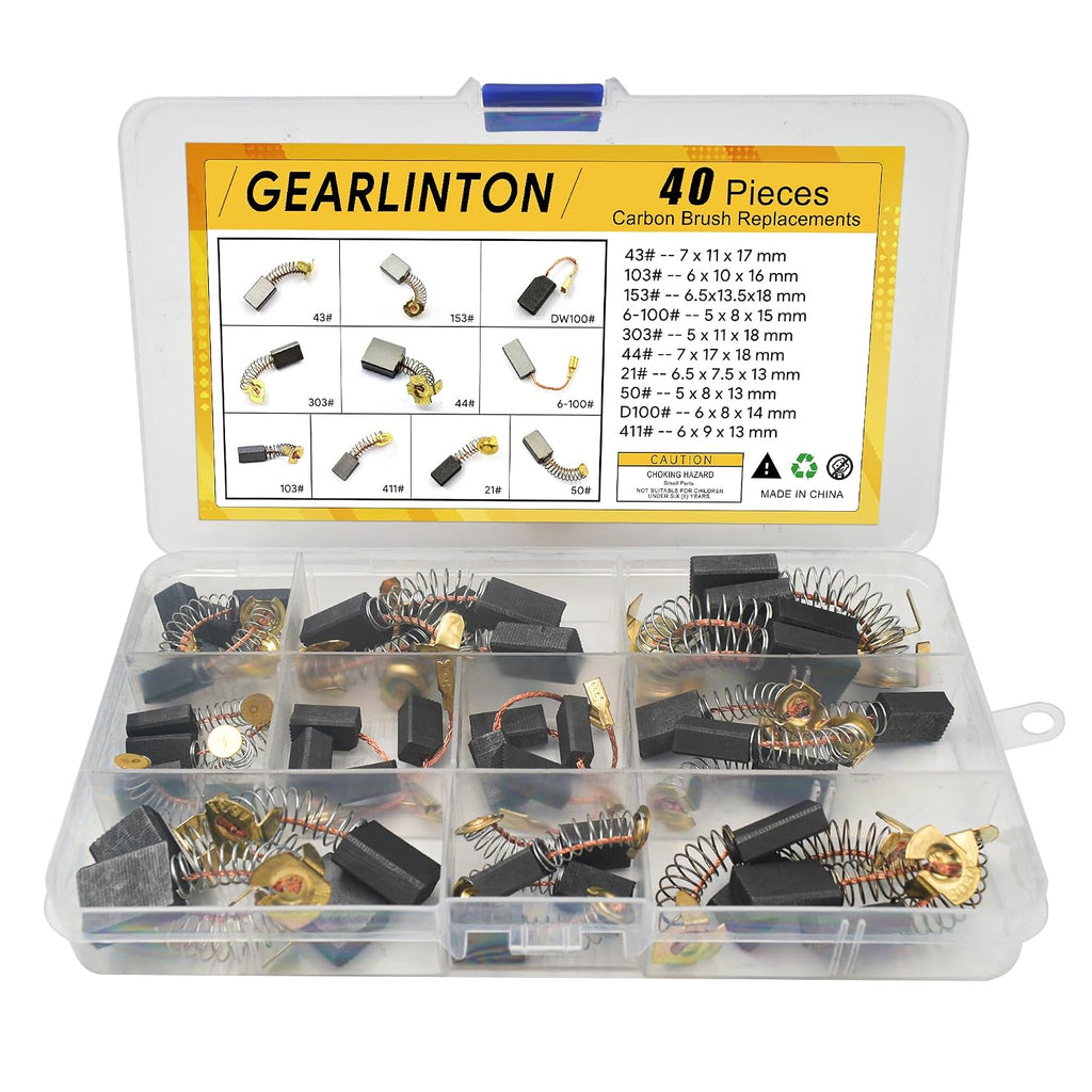 Electric Motor Carbon Brushes, Set of 40 Pcs in 10 Sizes