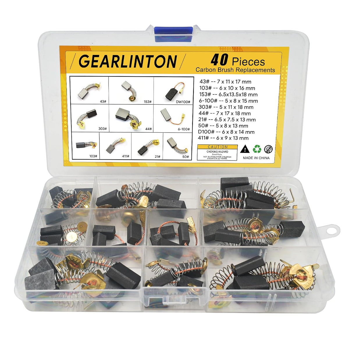 Electric Motor Carbon Brushes, Set of 40 Pcs in 10 Sizes
